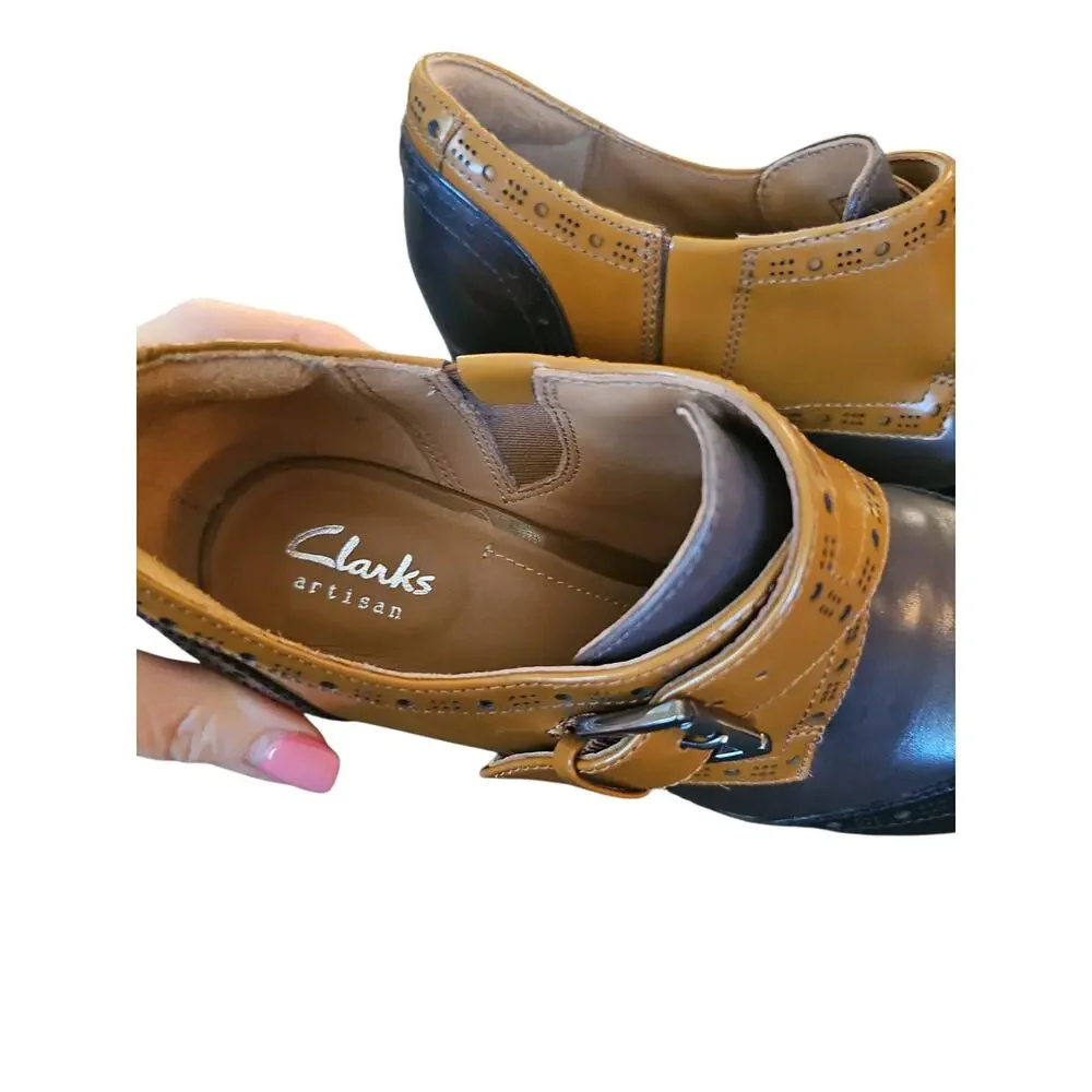 Clarks Artisan Women's Ciera Tide Platform oxford Pump Brown/ Black/ Sz 7 M new